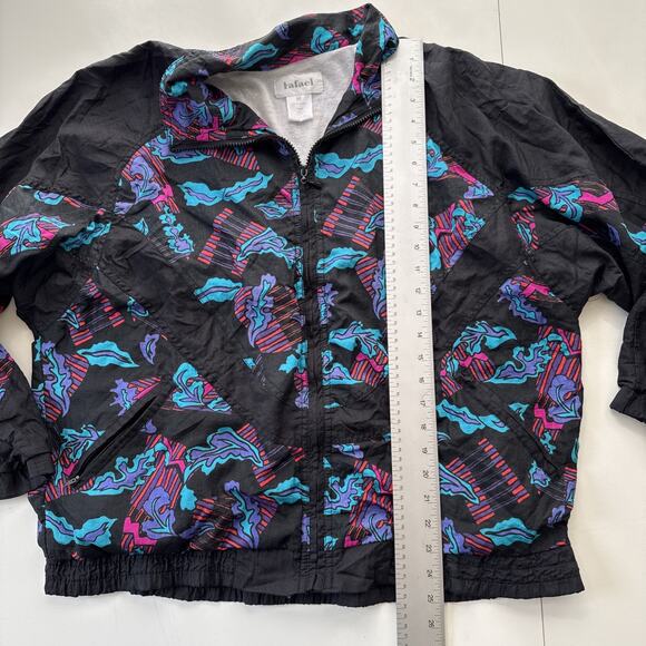Vintage‎ Rafael Windbreaker Jacket Black Multi Abstract Print Rave Y2K Sz Medium - Picture 12 of 12